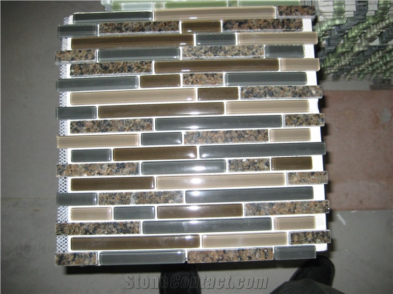 Grey and Brown Glass Stone Mosaic, Linear Strips Mosaic
