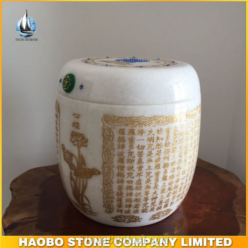 Haobo Stone White Marble Cremation Urns for Buddhists