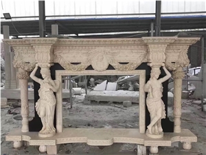Beige Color Marble Fabricate Natural Stone Fireplaces Decorating
