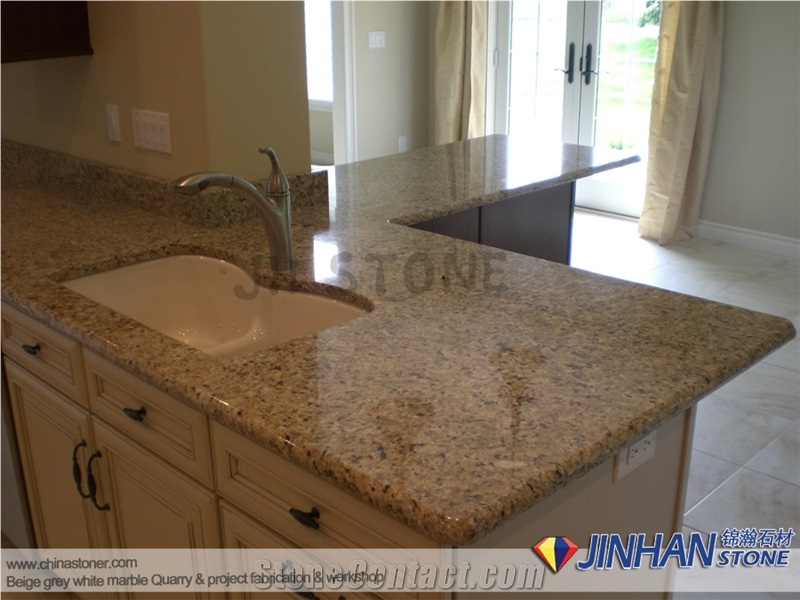 Brazilian Brasil Gold Granite Custom Countertops, Ouro Brazil Golden Granite Stone Kitchen Countertops