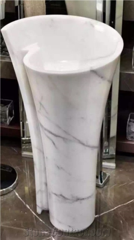 Italy Arabescato White Marble Bathroom Vanity Vase for Home Decorative Vases Pots