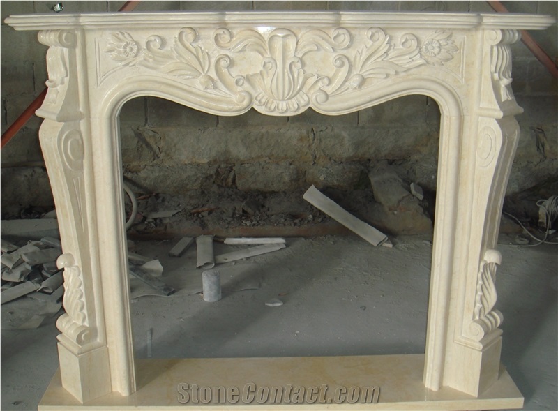 Natural Stone Fireplace,Beige Marble Fireplace,Modern Style Fireplace, European Style Fireplace, White Marble Fireplace