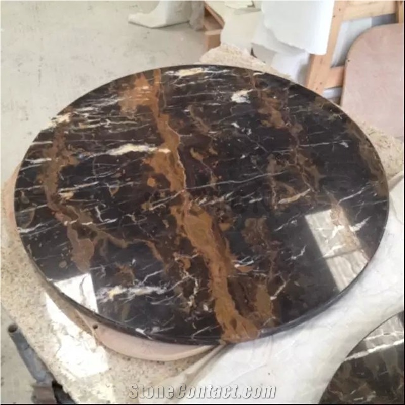 Portopo Round Table, Black Portopo Marble Tabletops, China Portoro Gold Dinner Table Tops Design