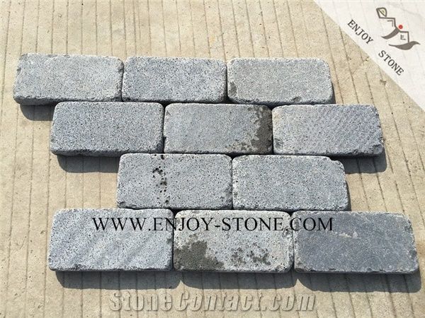 China Grey Bluestone Cobble Stone, Sawn Cut/Machine Cut and Tumbled Cube Stone, Fujian Basalto with Cat Paws/Honeycombs,Fujian Andesite Walkway/Driveway Pavers