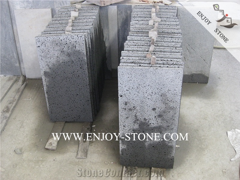 China Grey Volcanic Lava Stone,Machine Cut/Sawn Cut Hainan Big Holes Basalto Tiles&Slabs for Wall Covering, French Pattern