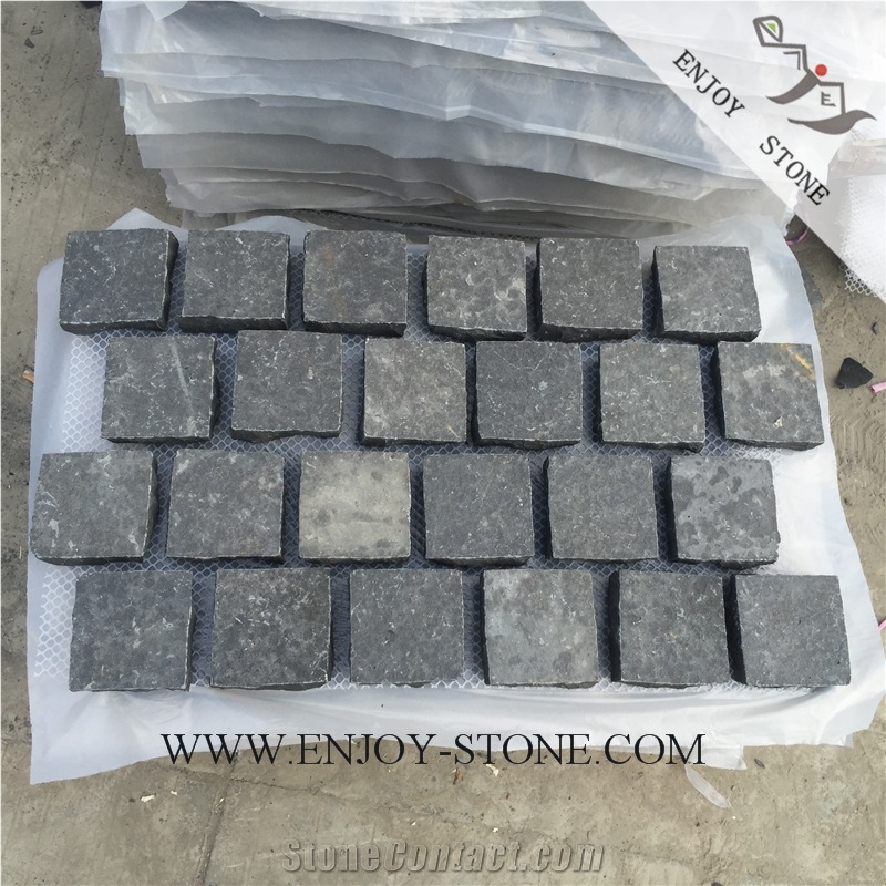 Flamed Cube/Cobble Stone with Mesh Zhangpu Black, Black Basalt,Zp Black ,All Sides Natural Split Cube/Cobble/Flooring/Walling/Pavers