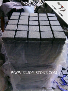 Flamed Cube/Cobble with Mesh Stone G654 Sesame Black, Padang Grey, Sesame Grey, Sesame Gray, Sawn,Flamed Cube/Cobble/Flooring/Walling/Pavers/Granite