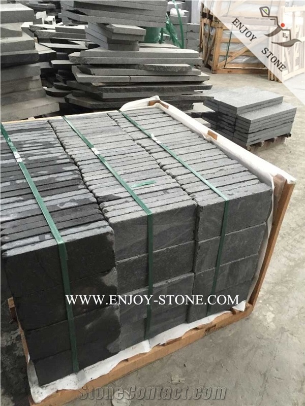 Flamed+Tumbled Finish China Black Pearl Granite,G684 Fuding Black Granite Cobble Stone,Landscaping Patio Pavers,Road Side Floor Covering Pavers