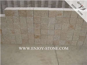 G682 Yellow Rusty Granite Cobble Stone,China Yellow Granite Cube,Paving Sets,Bush Hammered Surface,Other Sides Sawn Cut