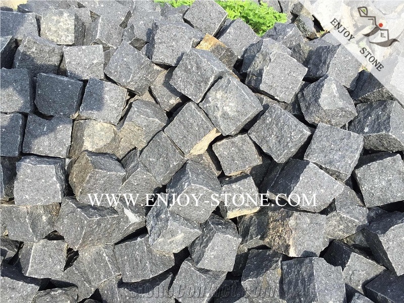 G684 Black Pearl All Natural Split Granite Pavers,Black Cobblestone Patio Pavers,Driveway/Walkway Paving Stone