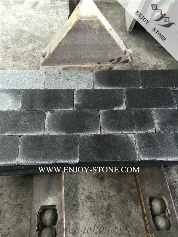 G684 China Black Basalt Cobble Stone,Black Pearl Flamed+Tumbled Paving Sets,Terrace Floor,Exterior Pattern,Landscaping Decoration