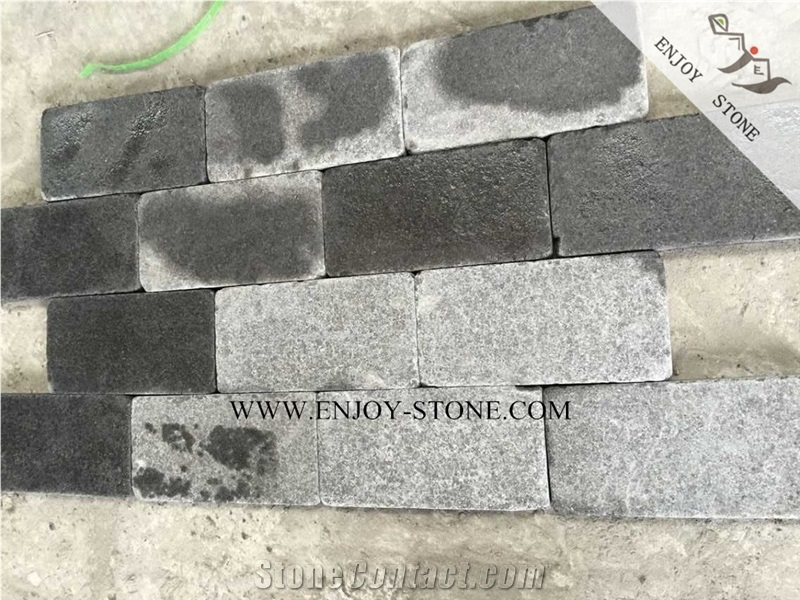 G684 China Black Basalt Cobble Stone,Black Pearl Flamed+Tumbled Paving Sets,Terrace Floor,Exterior Pattern,Landscaping Decoration