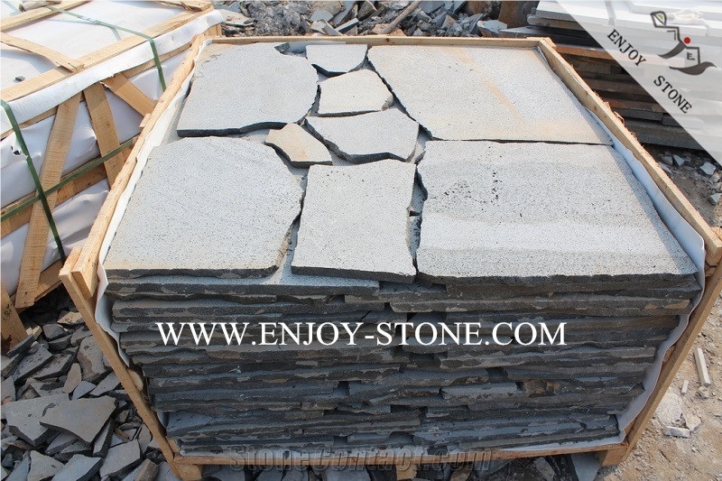 Grey Bluestone Random Crazy Pavers,Fujian Andesite Sawn Cut/Machine Cut and Sides Natural Split Cobble Stone, Irregular Exterior Pattern,Landscaping Paving Sets