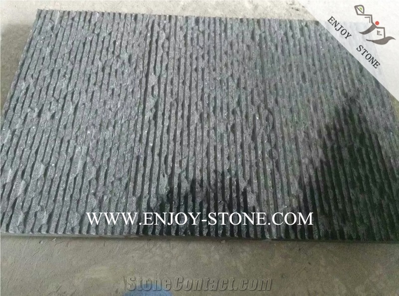 Grooved and Split G684 Black Basalt Wall Tiles,Half-Planed Surface Black Pearl Andesite Floor Tiles