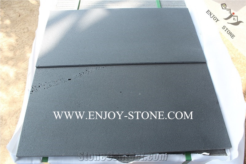 Hainan Black Basalt with Cats Paws/Honeycombs,Antiqued/Leathered/Brushed Hainan Black Bluestone,Inca Black Tiles&Slabs for Wall Cladding,Flooring