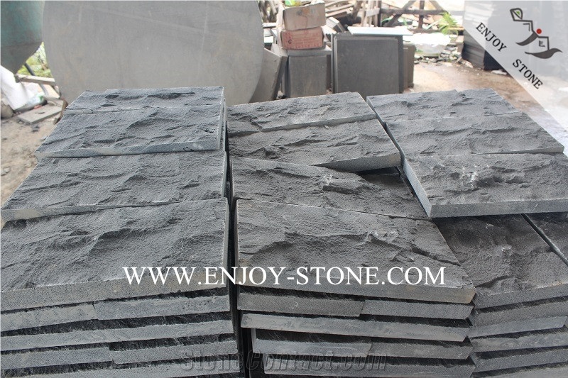 Hainan Dark Bluestone Natural Split/Cleft Surface With Cat Paws/Honeycombs,Hn Black Basalt Mushroomed Cladding Stone,Split Face Mushroom Stone