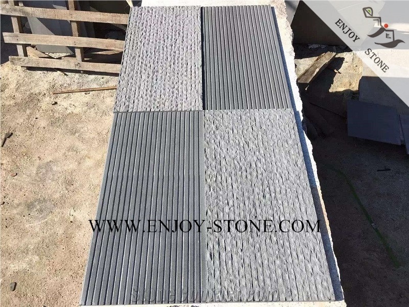 Half-Planed/Grooved and Split Finish Grey Basalto/Basaltina/Basalt/Inca Grey/Andesite Stone Tiles&Slabs,Lava Stone Tiles,Basalt French Pattern