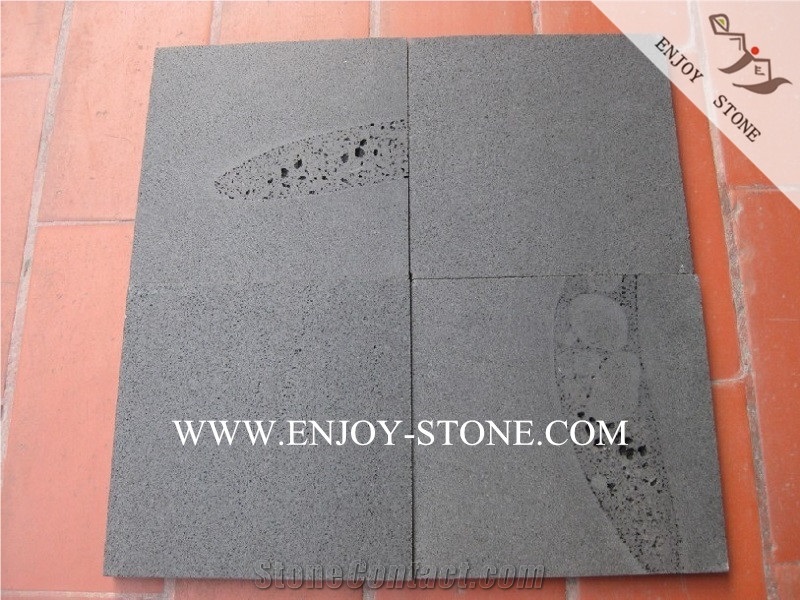 Honed/Filled Finish Dark Bluestone with Cats Paws,Hainan Black Bluestone Wall Tiles,China Andesite Stone Floor Tiles,Hn Black Basalt with Honeycombs,Cut to Sizes