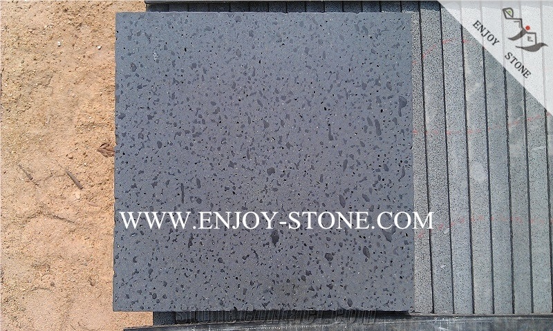 Honed/Filled Hainan Lava Stone Black Basalt Flooring Tiles,Lava Stone Wall Tiles,Lava Stone Slabs,Volcanic Basalt Stone