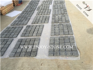 Meshed Zhangpu Black Basalt,Natural Split Surface and Four Sides,China Black Basalt with Meshed Back Cobble Stone,Driveway Paving Stone,Garden Stepping Pavements