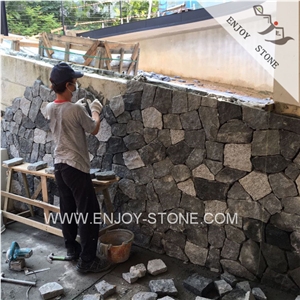 Natural Split Finish G684 Black Basalt,Black Rubble Stone,Crazy Paver,Cobble Stone for Walling,Paving