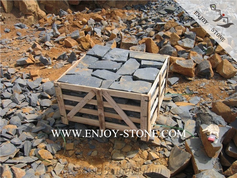 Zhangpu Black Basalt All Natural Split Crazy Pavers,Andesite Cobblestone,Black Basalto Cube Stone for Exterior Pattern,Courtyard Road Pavers