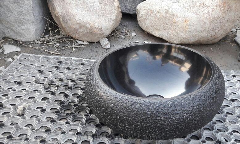 India Absolute Black Granite Sink,Granite Wash Basin Round Shaf,Granite Wash Bowl,Granite Vessel Sink