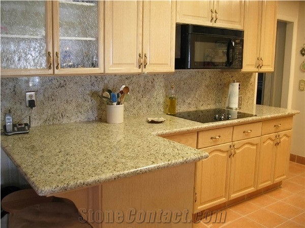 Santa Cecilia Amber Granite Kitchen Countertops, Brazil Yellow Granite Bench Tops & Kitchen Worktops