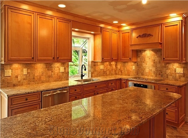 Santa Cecilia Amber Granite Kitchen Countertops, Brazil Yellow Granite Bench Tops & Kitchen Worktops