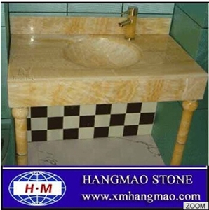 Natural Stone Yellow Marble Pedestal Sink