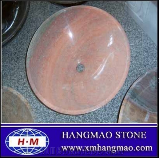 Red Round Stone Wash Basin, Pink Marble Sinks & Basins