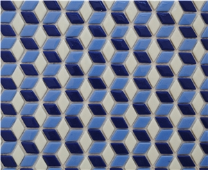 3d Natural Stone Pure White Marble with Blue Ceramic Chips Laminated Mosaics -High Quality and Owned Factory