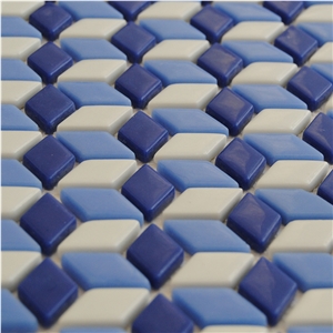 3d Natural Stone Pure White Marble with Blue Ceramic Chips Laminated Mosaics -High Quality and Owned Factory