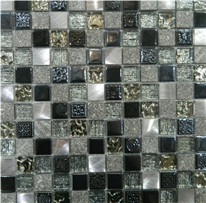 Aluminum Backed and Laminated Bathroom Wall Mosaics , Manmade Stone Resin Composited Mosaic Pattern , Glass Chipped Floor Mosaic - Owned Factory