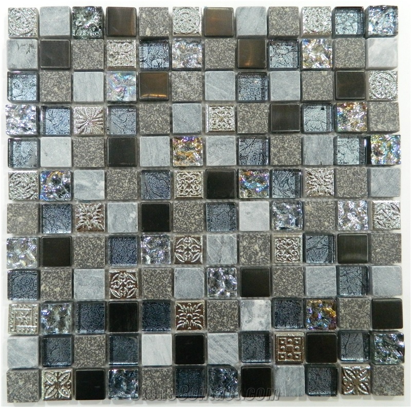 Aluminum Backed and Laminated Bathroom Wall Mosaics , Manmade Stone Resin Composited Mosaic Pattern , Glass Chipped Floor Mosaic - Owned Factory