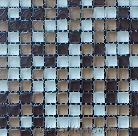 Beautiful White and Light Brown Glass Chips Mosaic for Floor and Wall ,Commercial Bathroom Decoration