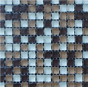 Beautiful White and Light Brown Glass Chips Mosaic for Floor and Wall ,Commercial Bathroom Decoration