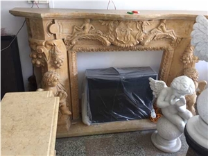 Beige Marble Fireplace Hearth, Sculptured Handcarved Fireplace Mantel, Masonry Heaters, Stone Handcarved Fireplace, Hot Sell China Modern Style Fireplace