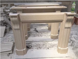 Beige Marble Polished Carving Fireplace, Handcarved Natural Stone Modern Style Fireplace, China Factory Stone Fireplace on Sales