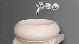 Beige Marble Stone Basin Sink on Sales, China Natural Polished Stone Sink for Bathroom or Kitchen, Round Shape Design