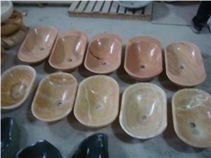 Beige Marble Stone Basin Sink on Sales, China Natural Polished Stone Sink for Bathroom or Kitchen, Round Shape Design