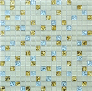 Best Selling Blue Pearl Glass and Pure White Glass Mixed Mosaic for Floor and Wall -Owned Factory