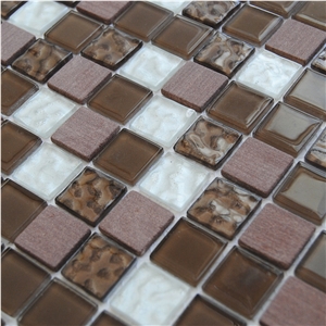 Best Selling White and Brown Glass Chips and Brown Natural Stone Mixed Mosaic Tiles -Owned Factory -Xiamen Terry Stone Co.,Ltd