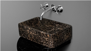 Black and Golden Marble Rectangle Shape Stone Bowls, Natural Marble Polished Basin & Sinn for Kitchen & Bathroom, China Stone Sink