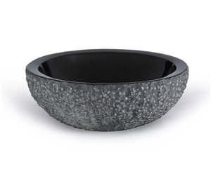 Black Granite Stone Sink, for Indoor & Outdoor, Basalt Stone Wash Basins, Oval Granite Sink, Inside Polished Surface, Bathroom Basins