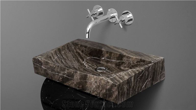 Brown Marble Stone Sink & Basin, Natural Stone Bowl Sell from China Factory, Rectangle Shape Marble Sink for Bathroom & Kitchen