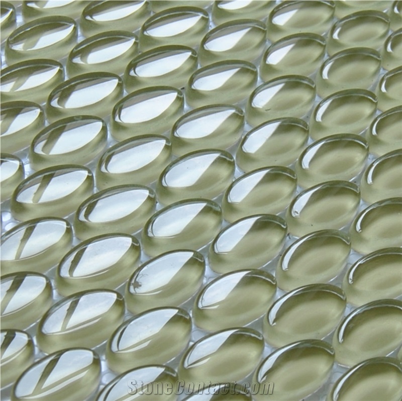 China Light Green Round Glass Chips Mosaic for Floor and Wall ,Bathroom Decoration ,Commercial Projects -Swimming Pool - Owned Factory