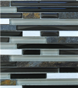 China Natural Slate and White Stone with Pure White Glass Bar Mosaic Tile Patterns -High Quality ,Owned Factory
