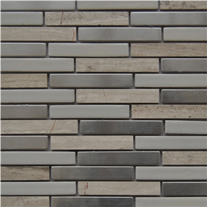 China Popular Light Wood Grey Natural Marble with Aluminum Metal Floor and Wall Mosaic Pattern Tiles -Competitive Prices -Owned Factory