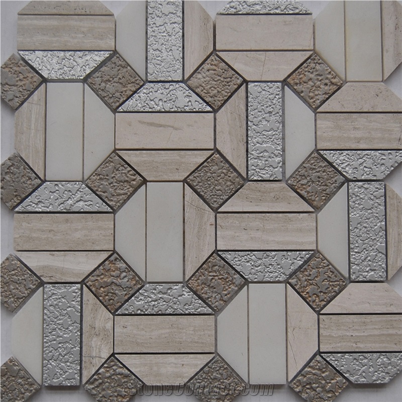 China Popular Natural Marble Stone Light Grey Wood Polished Mosaic with Ceramic Backed Floor and Wall Mosaic for Luxury Bathroom -Owned Factory